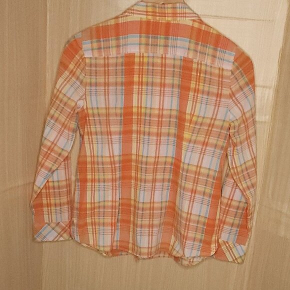 Talbots Orange Yellow Plaid Button Down Medium - Picture 2 of 5